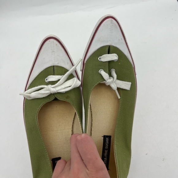 Extra Fine Sugar Women’s Retro Style Green Canvas Pointed Toe Sneaker Flats - Picture 15 of 15